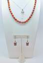 Artisan 925 Opal Cabochon & Quartz Point Pendant Chain & Brown Pearls Beaded Necklaces & Garnet Scrolled Drop Earrings 50.3g image number 1
