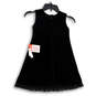 NWT Womens Black Velvet Round Neck Sleeveless Key Hole Back Mini Dress Sz 6 image number 2