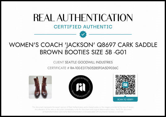Coach 'Jackson' Saddle Brown Leather Stacked Heel Booties Women's Size 5B AUTHENTICATED image number 2