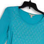 NWT Womens Blue 3/4 Sleeve Round Neck Beaded Pullover Tunic Top Size Small image number 3