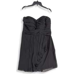 David's Bridal Womens Black Sweetheart Neck Back Zip Strapless Mini Dress Sz 14