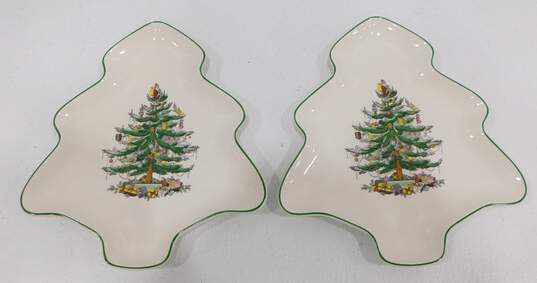 Spode Christmas Tree Shaped Dish Candy Plates Set of 2 IOB image number 1