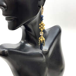 Designer J. Crew Gold-Tone Blue Beaded Rhinestone Drop Earrings alternative image
