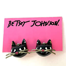 Designer Betsey Johnson Gold-Tone Vampire Slayer Black Cat Stud Earrings alternative image