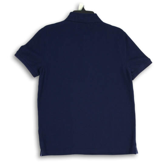 Mens Navy Short Sleeve Collared Quarter Button Custom Fit Polo Shirt Size M image number 2