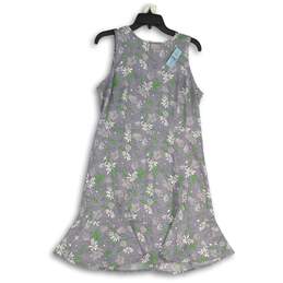 NWT LOFT Womens Gray Floral Crew Neck Sleeveless A-Line Dress Size 10