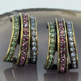 Designer Heidi Daus Gold-Tone Multicolor Crystal Stone Half Hoop Earrings