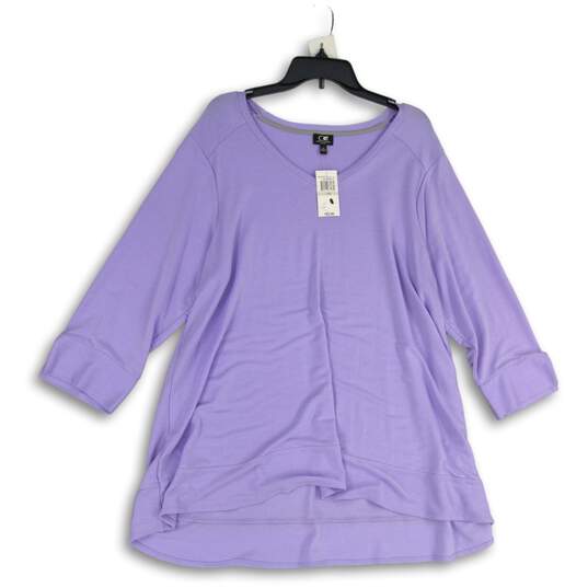 NWT Womens Lavender Scoop Neck Long Sleeve Pullover Blouse Top Size 1X image number 1