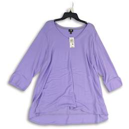 NWT Womens Lavender Scoop Neck Long Sleeve Pullover Blouse Top Size 1X