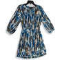 Womens Blue Gray Abstract Long Sleeve Knee Length Wrap Dress Size 2P image number 1