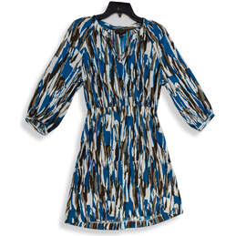 Womens Blue Gray Abstract Long Sleeve Knee Length Wrap Dress Size 2P