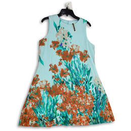Womens Blue Orange Floral sleeveless Back Keyhole  A-Line Dress Size 12