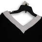 Womens Black White Knitted V-Neck Long Sleeve Pullover Sweater Size L image number 4