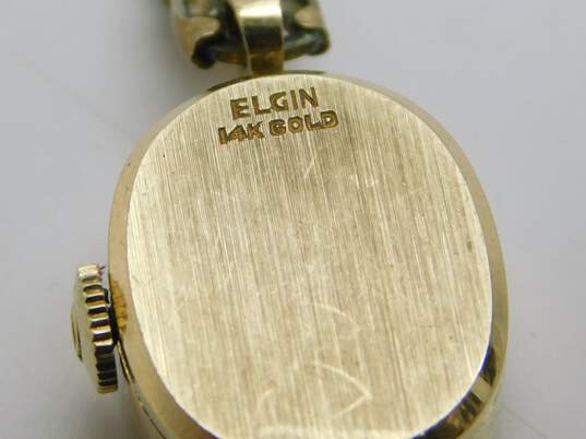 14K Gold Vintage Elgin Swiss Mesh Chain Ladies Watch 11.2g image number 4