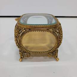 Antique Filigree Ormolu Jewelry Box with Beveled Glass Case alternative image