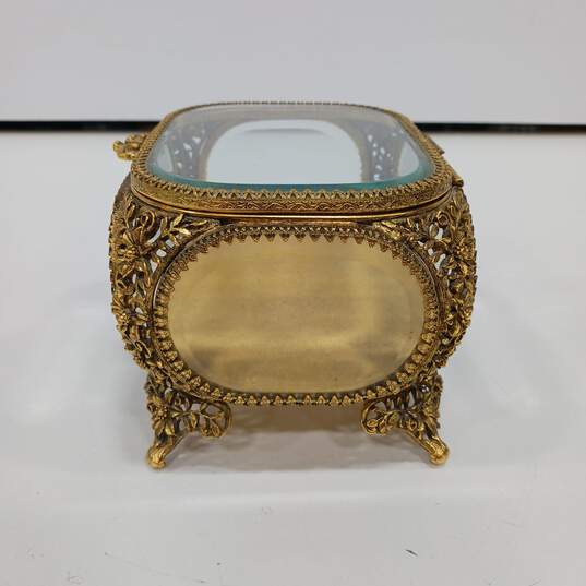 Antique Filigree Ormolu Jewelry Box with Beveled Glass Case image number 2