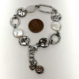 Designer Brighton Silver-Tone Pebble Mother Of Pearl Link Chain Bracelet