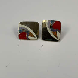 Designer Laurel Burch Gold-Tone Multicolor Enamel Square Stud Earrings alternative image