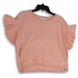 Womens Pink Flutter Sleeve Crew Neck Cropped Pullover Sweater Size Small image number 1