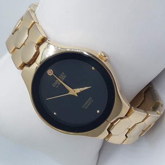 Embassy By Gruen Vintage Diamond With Black Minimalist Dial Watch image number 5