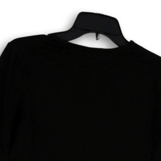 Womens Black Round Neck Long Sleeve Pullover Activewear T-Shirt Size M image number 4