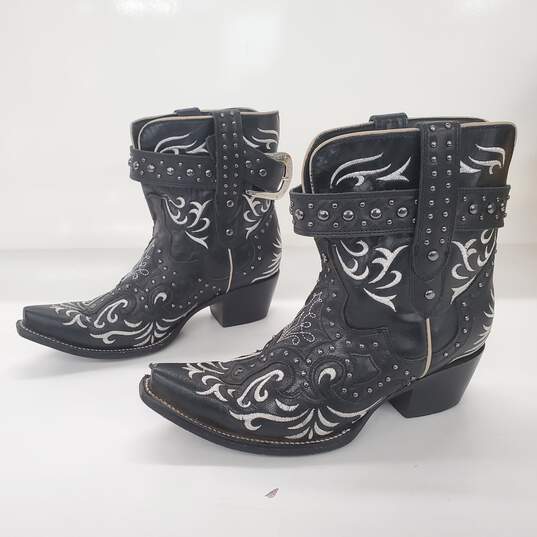 J.B. Dillon Reserve Black Leather Embroidered Buckle Western Boots Women's Size 9B image number 3