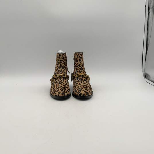 NWT Womens Brown Black Animal Print Calf Fur Side Zip Ankle Booties Size 5 image number 1