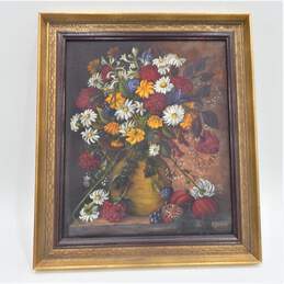 Kresky Artist Signed Framed Vintage Floral Still Life Oil Painting Art