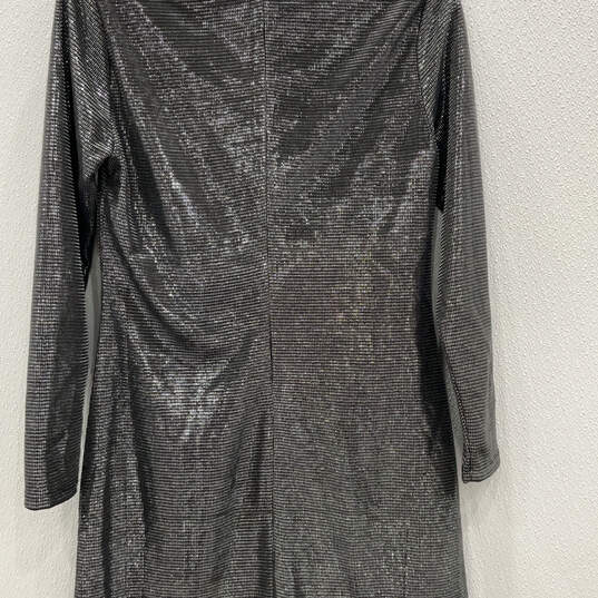 NWT Womens Black Silver Long Sleeve Round Neck Back Zip Mini Dress Size S image number 2