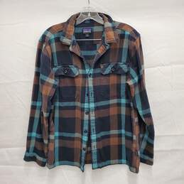 Patagonia MN's Organic Cotton Flannel Blue Green Plaid Shirt Size M