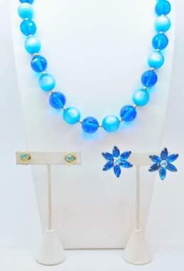 VNTG Mid Century Blue Lucite Rhinestone Beaded Jewelry