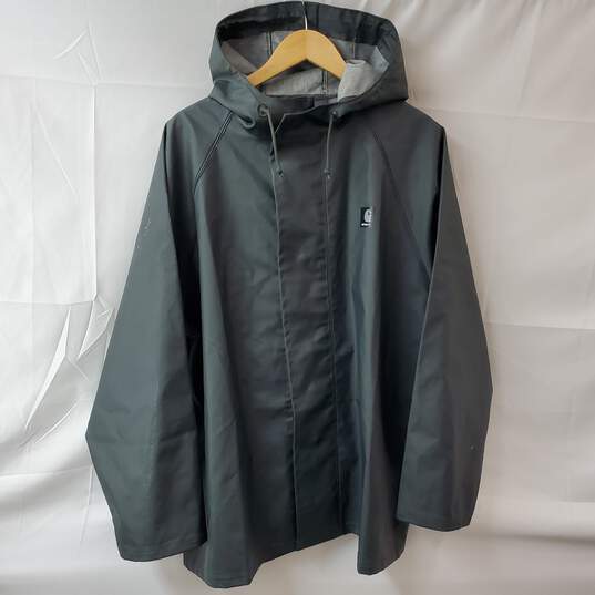 Carhartt Heavy Duty PVC Waterproof Workwear Hooded Black Rain Jacket Men's LG image number 1