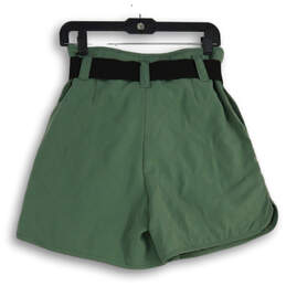 Womens Green Pleated High Waist Belted Paperbag Shorts Size 2 alternative image