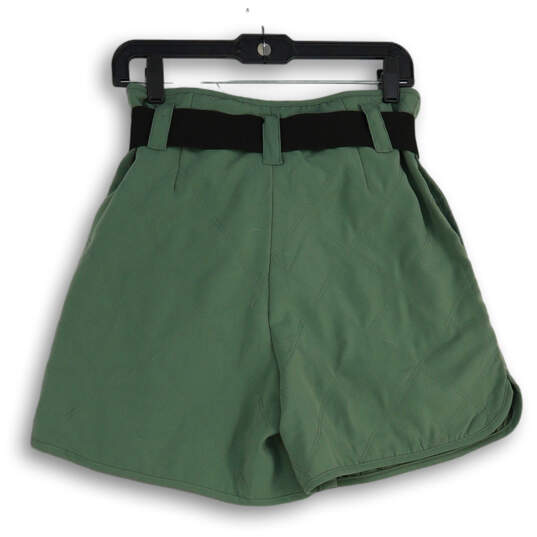Womens Green Pleated High Waist Belted Paperbag Shorts Size 2 image number 2