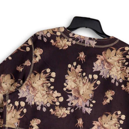 NWT Womens Beige Purple Floral 3/4 Sleeve Open Front Jacket Size 2x image number 4