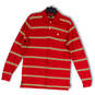 Mens Red Yellow Striped Long Sleeve Spread Collar Polo Shirt Size X-Large image number 1