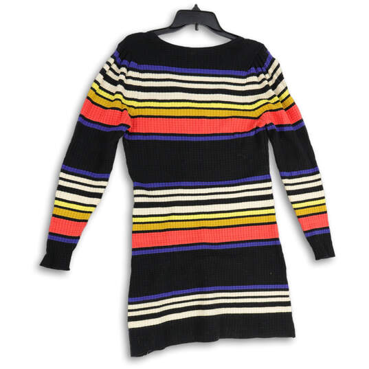 Womens Multicolor Striped V-Neck Long Sleeve Short Sweater Dress Size L image number 2