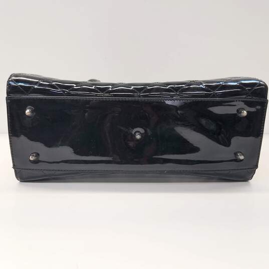Buy the Lux De Ville Black Leopard Print Quilted Shiny PVC Large Satchel  Bag Handbag