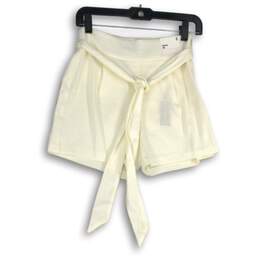 NWT Express Womens White Flat Front Belted High Rise Midi Paperbag Shorts Size 0