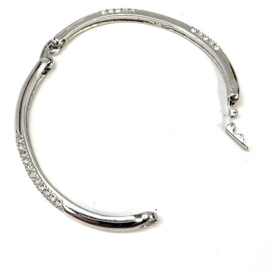 Designer Swarovski Silver-Tone Sparkle Crystal Stone Hinged Bangle Bracelet image number 4