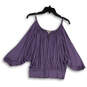 Womens Purple Long Sleeve Scoop Neck Cold Shoulder Pullover Blouse Top S/P image number 1