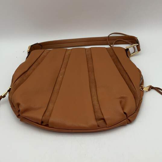 Womens Brown Leather Zipper Side Pockets Single Handle Hobo Bag Purse image number 1