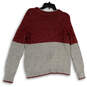 Womens Red Gray Long Sleeve Crew Neck Regular Fit Pullover Sweater Size M image number 2