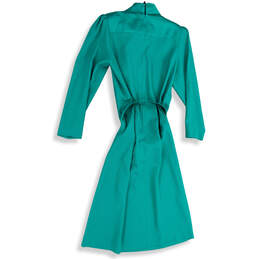 Womens Green Tie Neck Waist Belted Long Sleeves A-Line Dress Size 14 alternative image