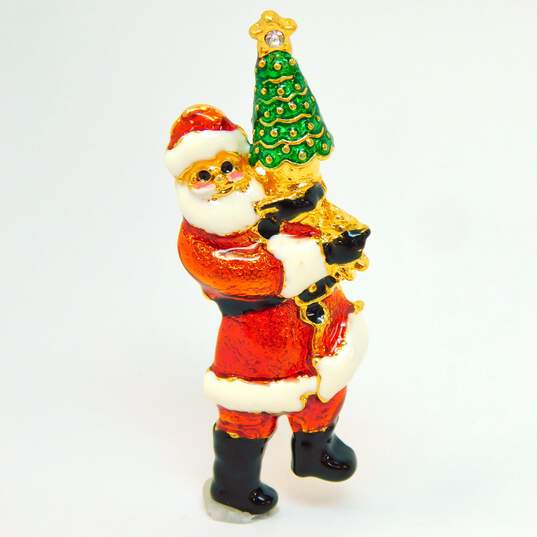 Christopher Radko Goldtone Christmas Tree Santa Snowman & Rudolph Brooches image number 9