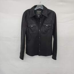 True Religion Black Lamb Leather Snap Button Shirt WM Size L