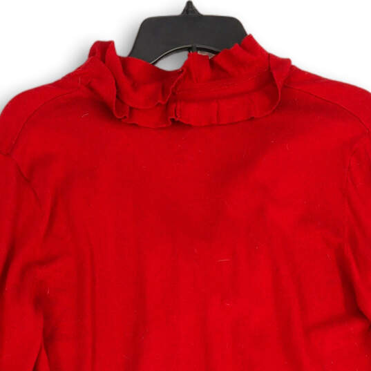 Womens Red Long Sleeve Ruffle Neck Pullover Blouse Top Size Large image number 4