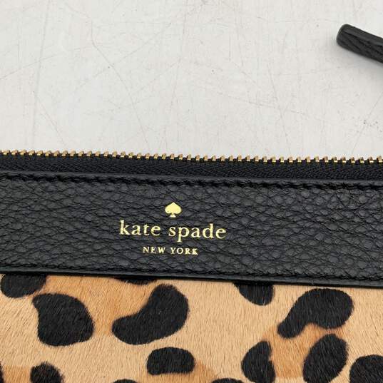 NWT Kate Spade Womens Black Beige Leopard Print Clutch Wristlet Wallet Purse image number 1