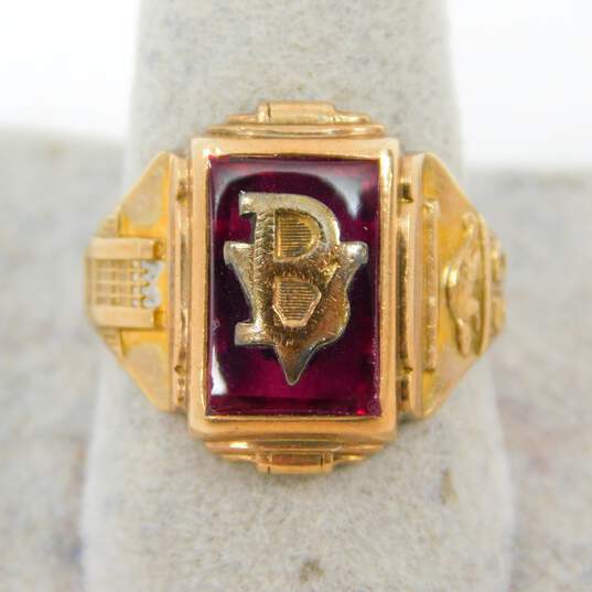Vintage 10K Yellow Gold Ruby 1958 Class Ring 6.8g image number 2