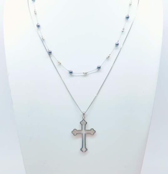 Artisan Sterling Silver Hematite Cross Pendant & Fancy Chain Necklaces 21.9g image number 2
